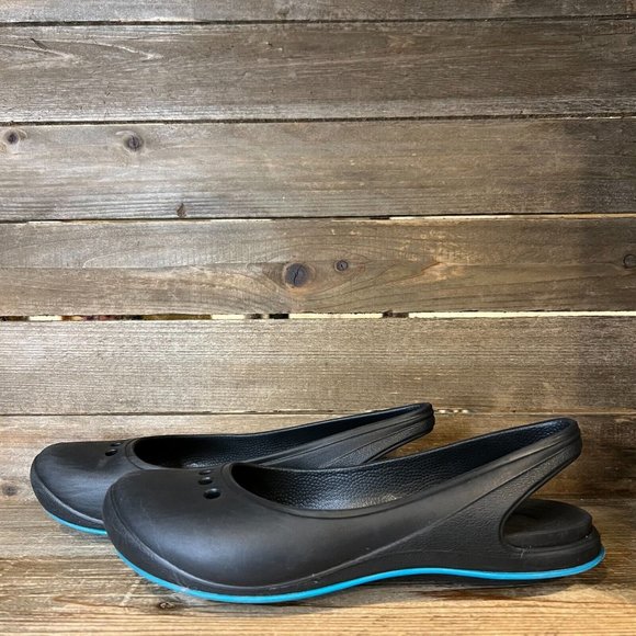 Womens Crocs Tone Skylar Black Slip On Slingback Ballet Flat Shoes Size 9 M GUC - Picture 2 of 6